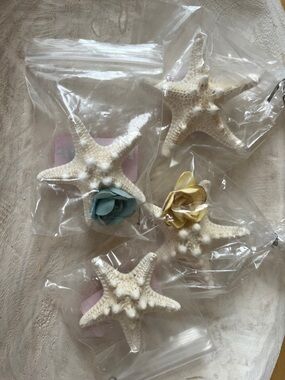 Natural White Starfish with Accent Flowers - Set of 4 Hair Clips